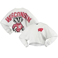 Wisconsin Badgers Raw Hem Cropped Spirit Jersey Long Sleeve T-Shirt