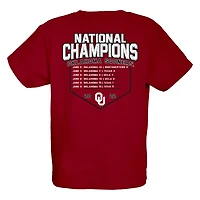 Youth 84 Oklahoma Sooners 2022 NCAA Softball Women's College World Series Champions Base Path Schedule T-Shirt