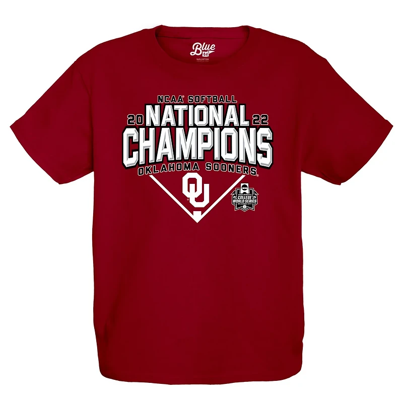 Youth 84 Oklahoma Sooners 2022 NCAA Softball Women's College World Series Champions Base Path Schedule T-Shirt