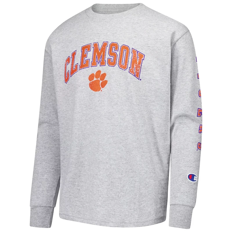 Youth Champion Clemson Tigers Distressed Arch Over Logo Long Sleeve T-Shirt