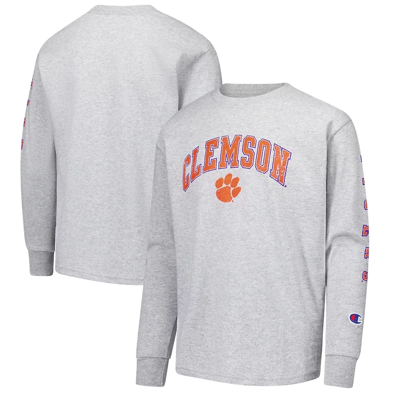 Youth Champion Clemson Tigers Distressed Arch Over Logo Long Sleeve T-Shirt