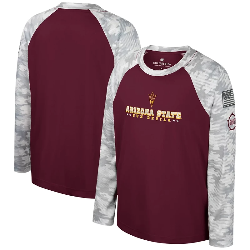 Youth Colosseum Camo Arizona State Sun Devils OHT Military Appreciation Dark Star Raglan Long Sleeve T-Shirt