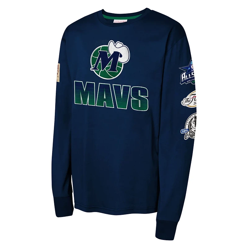 Youth Mitchell  Ness Dallas Mavericks Hardwood Classics All Over Long Sleeve T-Shirt