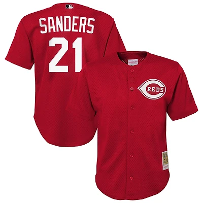 Youth Mitchell  Ness Deion Sanders Cincinnati s Cooperstown Mesh Batting Practice Jersey