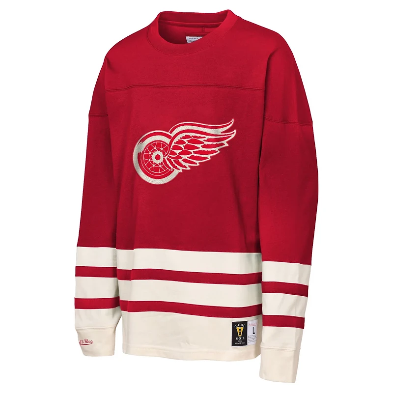 Youth Mitchell  Ness Detroit Wings Chainstitch Heavyweight Long Sleeve Top
