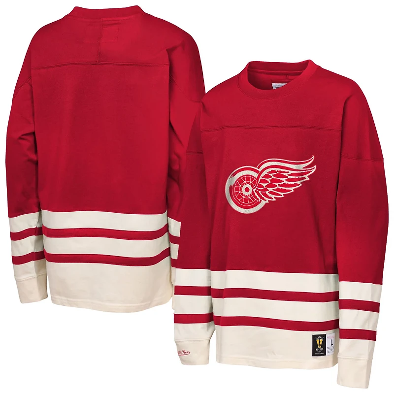 Youth Mitchell  Ness Detroit Wings Chainstitch Heavyweight Long Sleeve Top