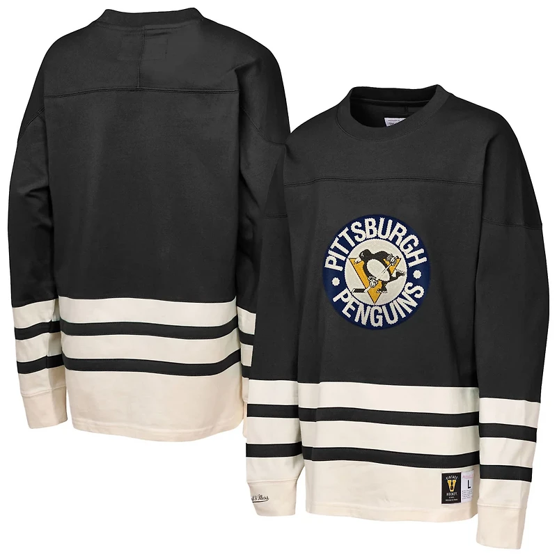 Youth Mitchell  Ness Pittsburgh Penguins Chainstitch Heavyweight Long Sleeve Top