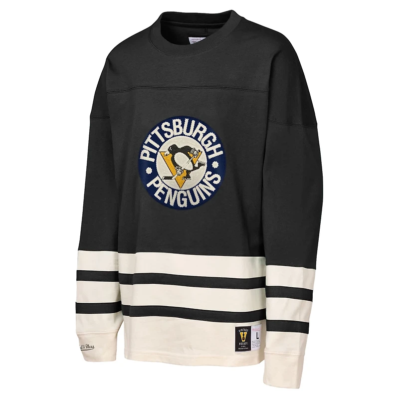 Youth Mitchell  Ness Pittsburgh Penguins Chainstitch Heavyweight Long Sleeve Top