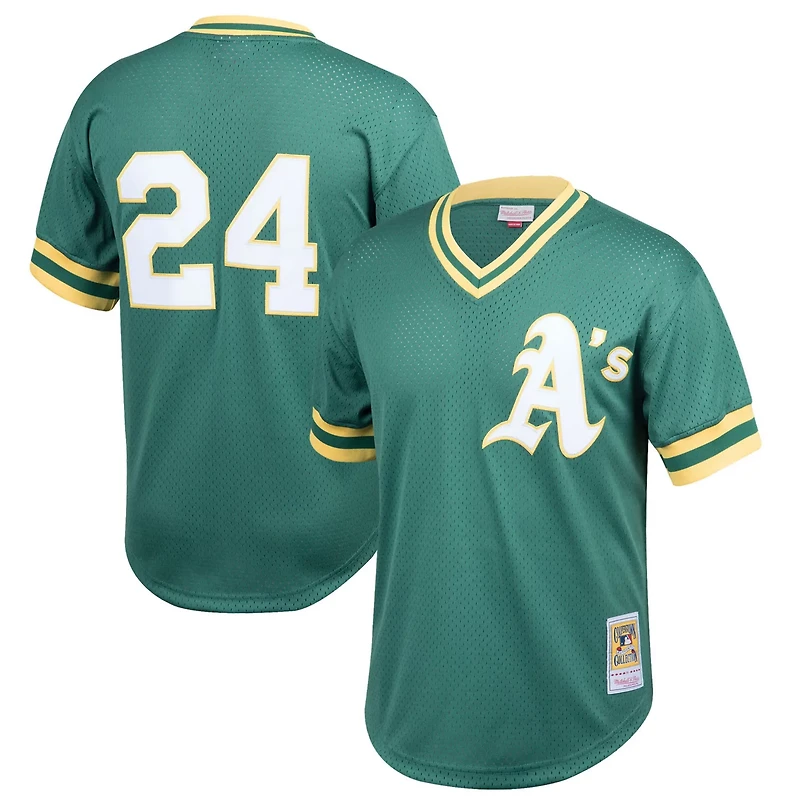 Youth Mitchell  Ness Rickey Henderson Athletics Cooperstown Collection Mesh Batting Practice Jersey