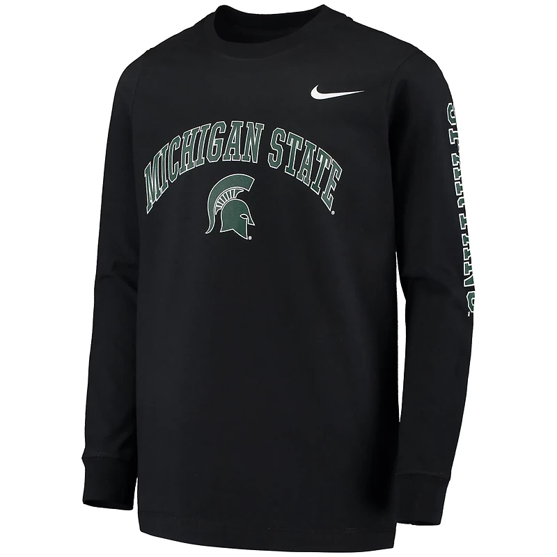 Youth Nike Michigan State Spartans Arch  Logo 2-Hit Long Sleeve T-Shirt
