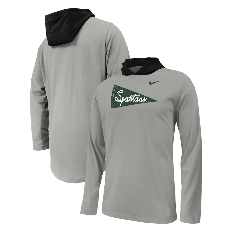 Youth Nike Michigan State Spartans Sideline Performance Long Sleeve Hoodie T-Shirt