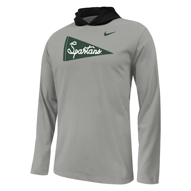 Youth Nike Michigan State Spartans Sideline Performance Long Sleeve Hoodie T-Shirt