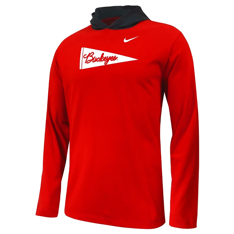 Youth Nike Ohio State Buckeyes Sideline Performance Long Sleeve Hoodie T-Shirt