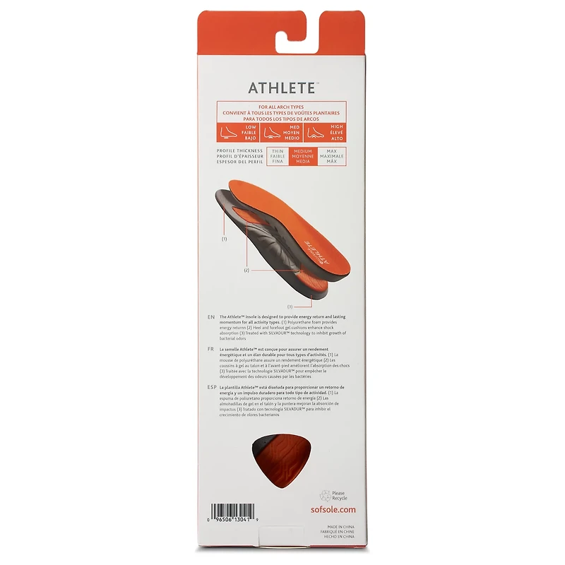 Sof Sole Adults' Athlete TTF 7-13 Insoles