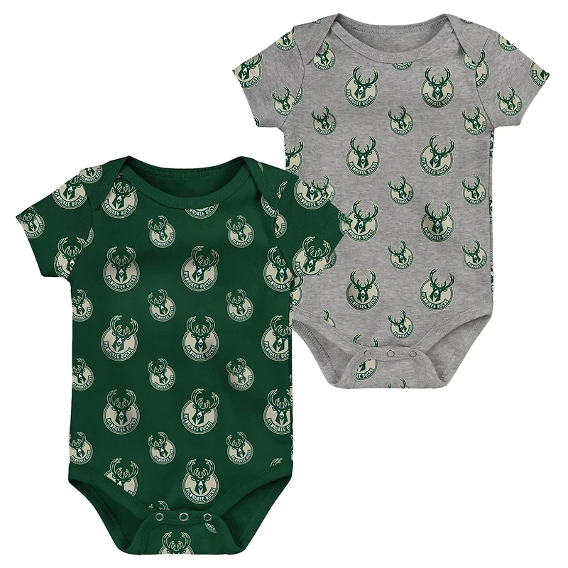 Infant Hunter Gray Milwaukee Bucks Two-Pack Double Up Bodysuit Set