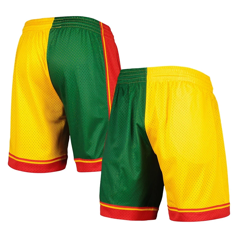 Mitchell Ness Gold Seattle SuperSonics Hardwood Classics 1995 Split Swingman Shorts