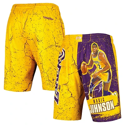 Mitchell  Ness Magic Johnson Los Angeles Lakers Hardwood Classics Player Burst Shorts