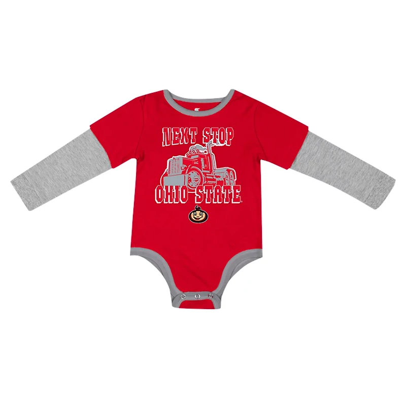Newborn  Infant Colosseum Ohio State Buckeyes Next Stop Long Sleeve Bodysuit