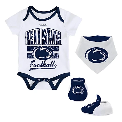 Newborn  Infant Mitchell Ness Penn State Nittany Lions 3-Pack Bodysuit Bib and Bootie Set