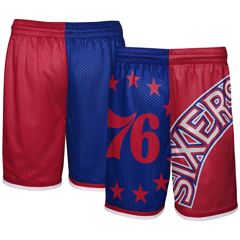 Youth Mitchell  Ness Royal Philadelphia 76ers Hardwood Classics Big Face 50 Shorts