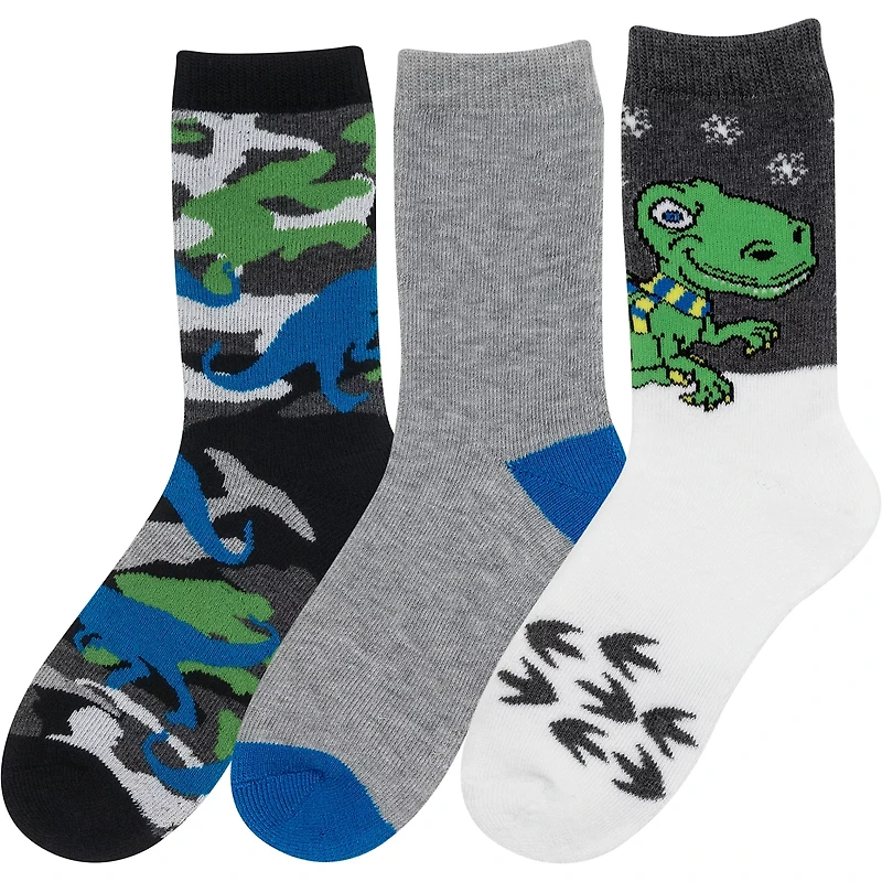 Magellan Boys Dino Snow Camo Crew Sock 3 Pack