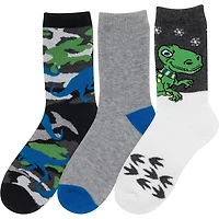 Magellan Boys Dino Snow Camo Crew Sock 3 Pack