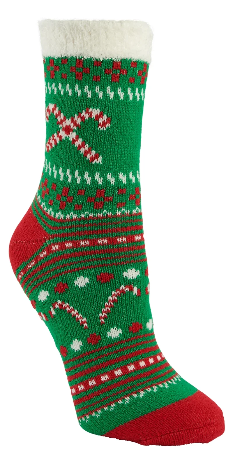 Magellan Women's Candy Cane Fairisle Foldover Crew Lodge Socks