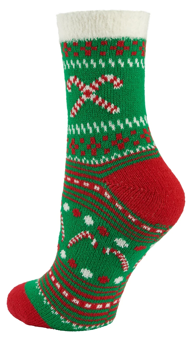 Magellan Women's Candy Cane Fairisle Foldover Crew Lodge Socks