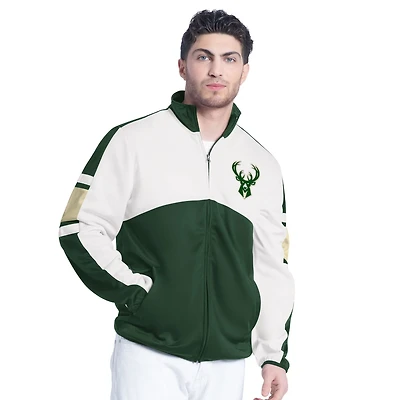 G-III Sports by Carl Banks Hunter White Milwaukee Bucks Back Field Full-Zip Track Jacket