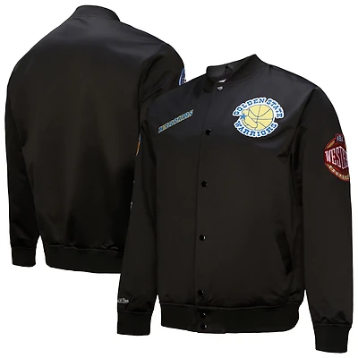 Mitchell & Ness Men’s Golden State Warriors Blackout Collection Vintage Full-Snap Satin Jacket