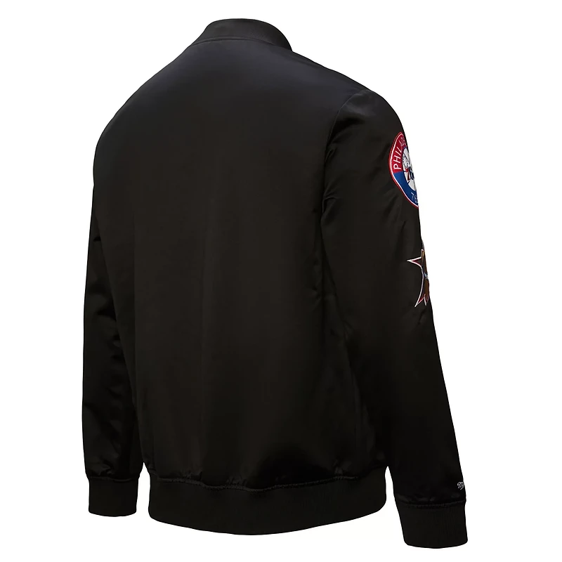 Mitchell & Ness Men’s Philadelphia 76ers Hardwood Classics Blackout Collection Satin Full-Zip Jacket