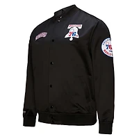 Mitchell & Ness Men’s Philadelphia 76ers Hardwood Classics Blackout Collection Satin Full-Zip Jacket