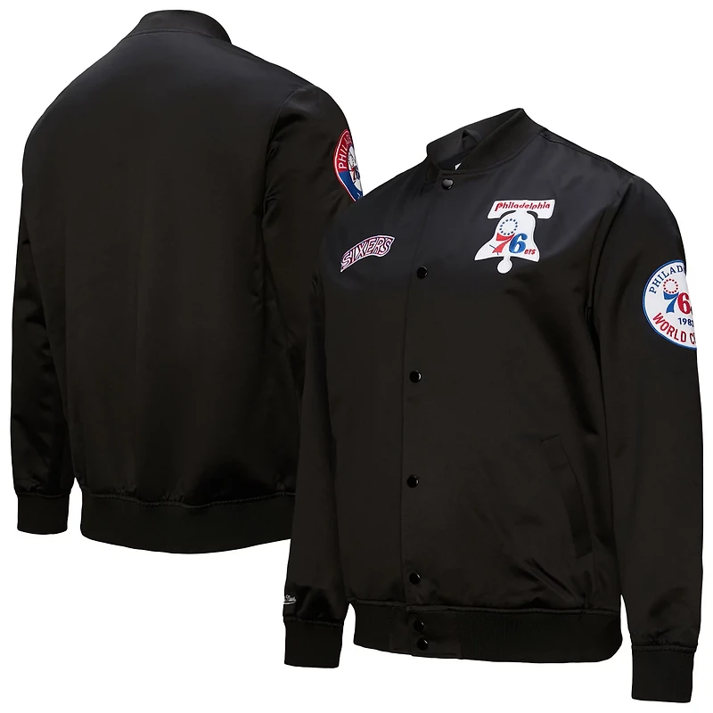 Mitchell & Ness Men’s Philadelphia 76ers Hardwood Classics Blackout Collection Satin Full-Zip Jacket