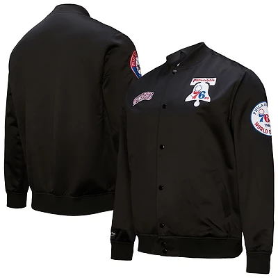 Mitchell & Ness Men’s Philadelphia 76ers Hardwood Classics Blackout Collection Satin Full-Zip Jacket