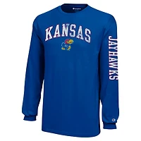Youth Champion Kansas Jayhawks Distressed Arch Over Logo Long Sleeve T-Shirt