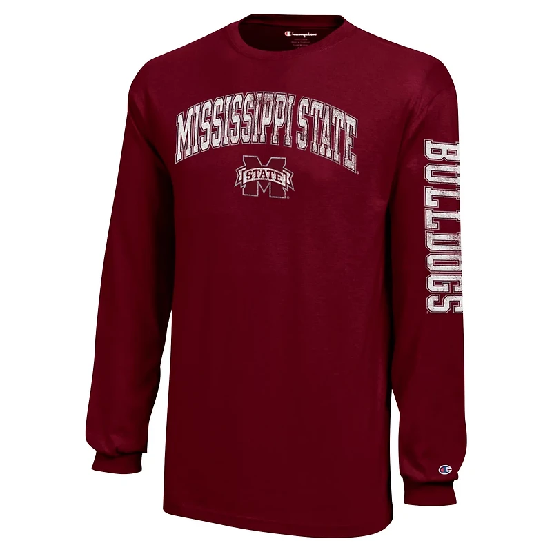 Youth Champion Mississippi State Bulldogs Distressed Arch Over Logo Long Sleeve T-Shirt