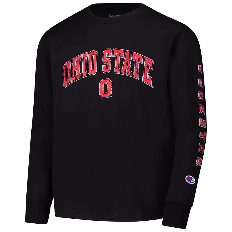 Youth Champion Ohio State Buckeyes Distressed Arch Over Logo Long Sleeve T-Shirt