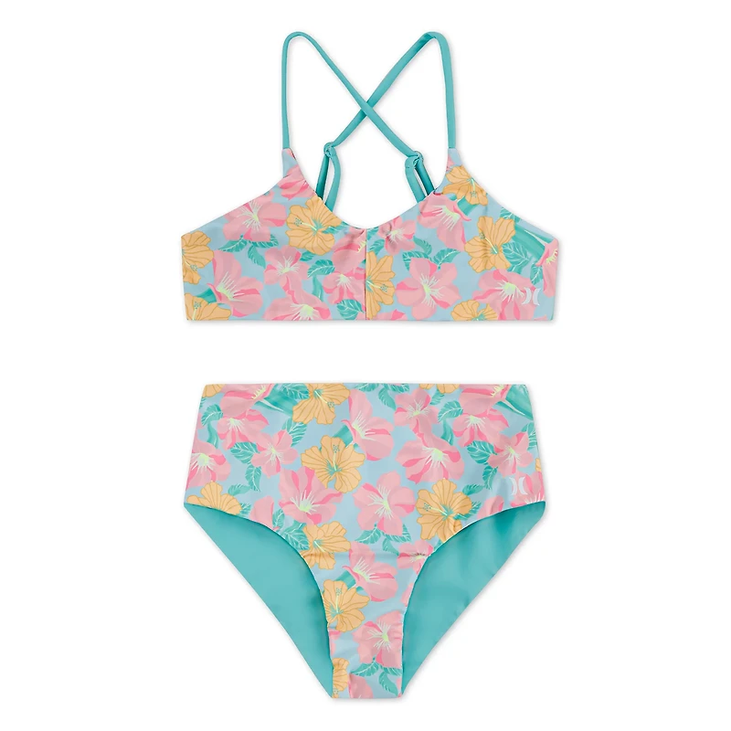 Hurley Girls' Reversible Triangle Bralette Bikini 2-Piece Swim Set