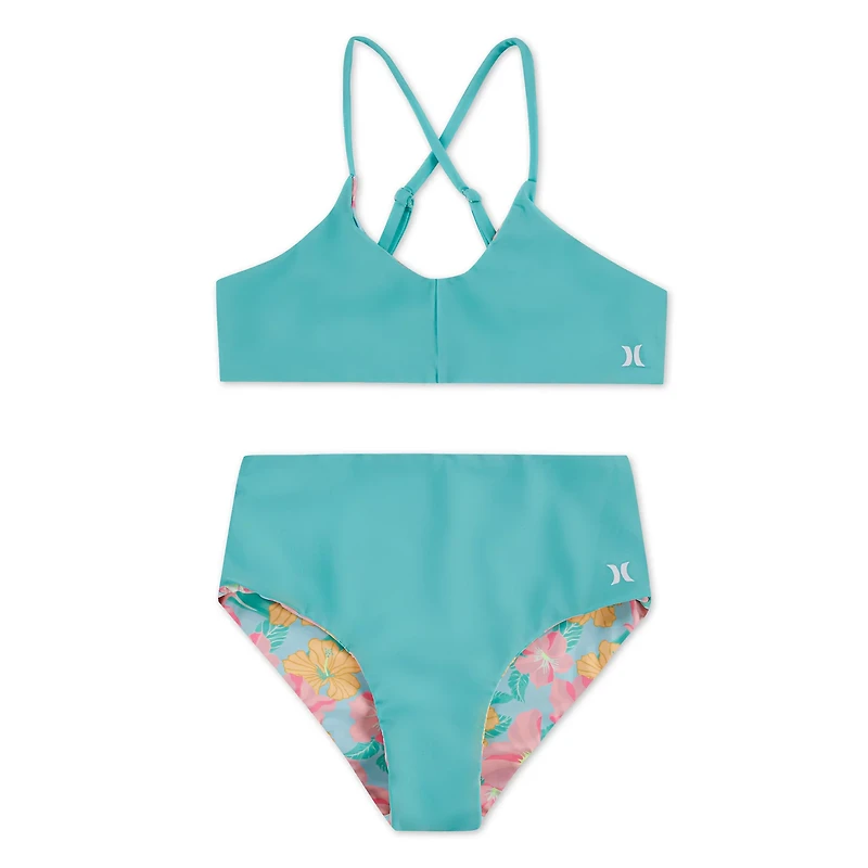 Hurley Girls' Reversible Triangle Bralette Bikini 2-Piece Swim Set