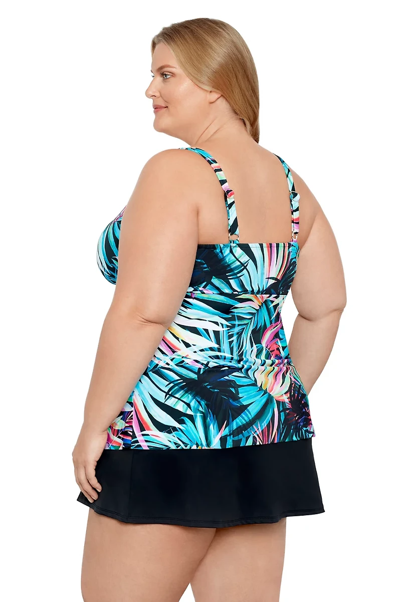Swim Solutions Women's Fiesta Fronds Triple Tier Tankini Swim Top