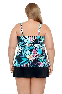 Swim Solutions Women's Fiesta Fronds Triple Tier Tankini Swim Top