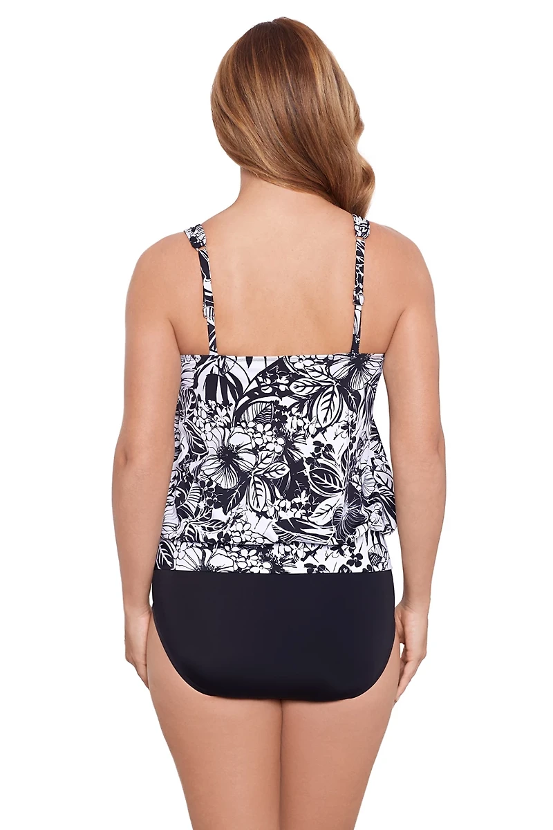 Swim Solutions Women's Island Oasis Floral Neck Blouson Top