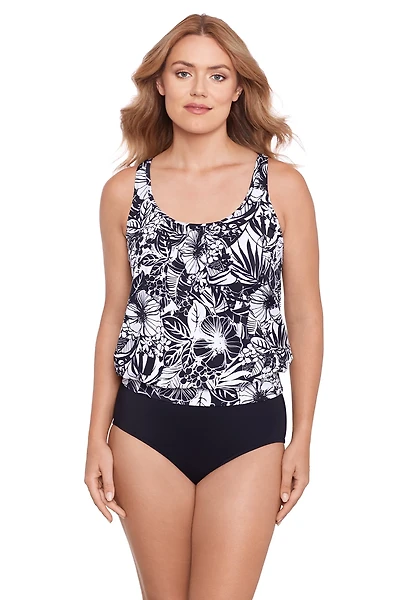 Swim Solutions Women's Island Oasis Floral Neck Blouson Top
