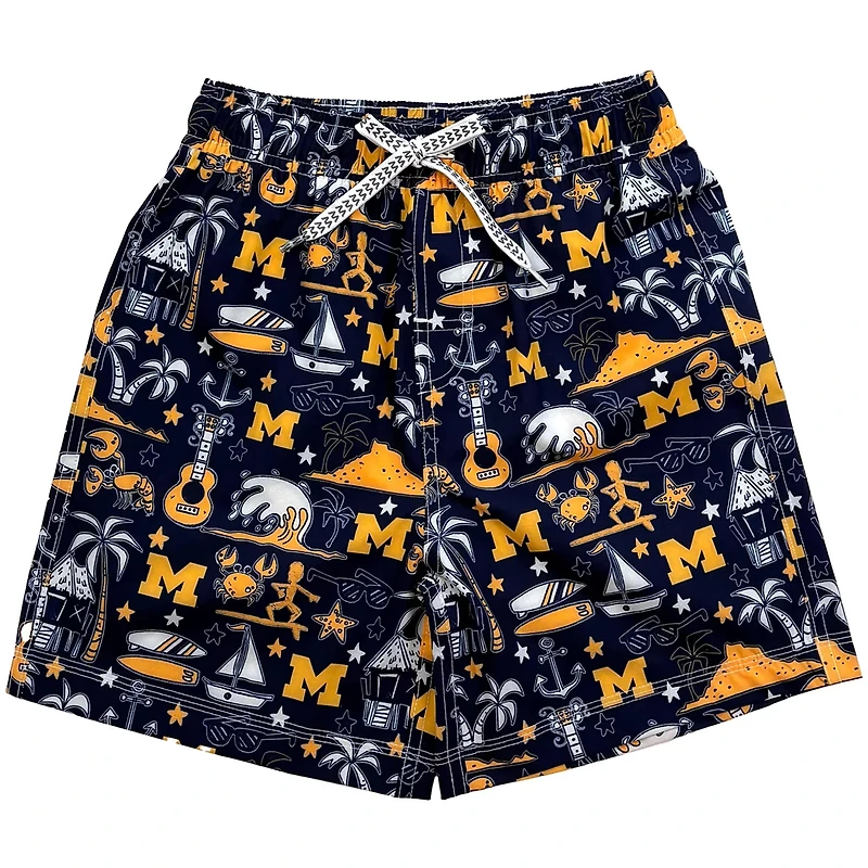 Youth Wes  Willy Michigan Wolverines Luau Swim Trunks