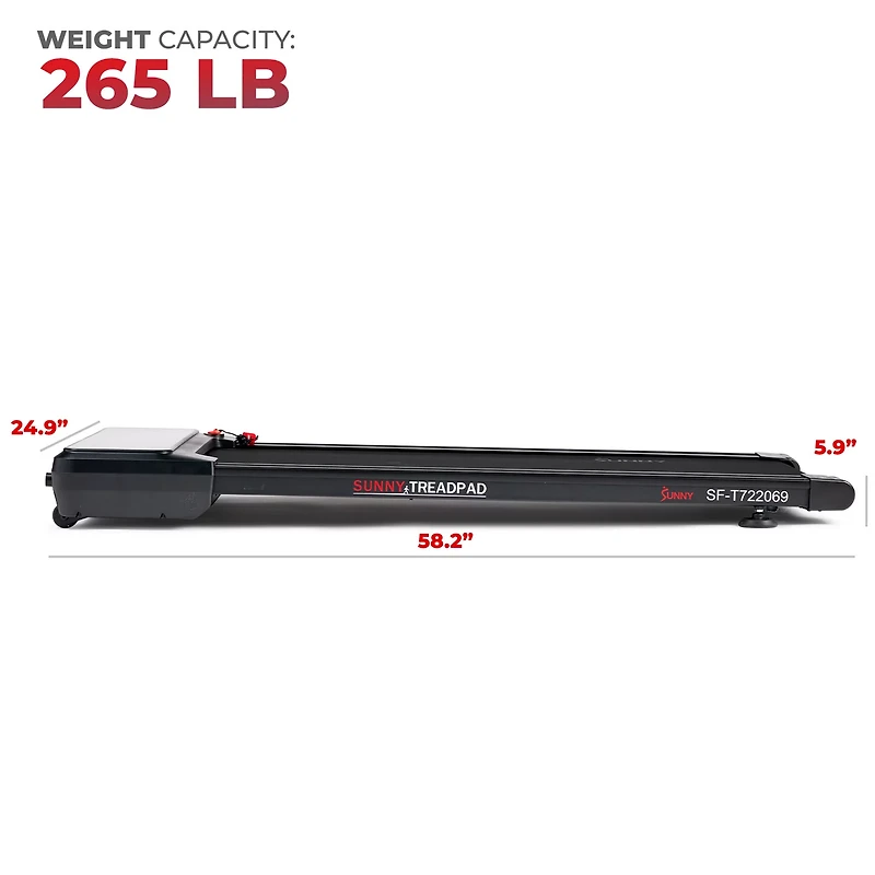 Sunny Health & Fitness Sleek Stride Smart Compact Auto Incline Treadpad Treadmill