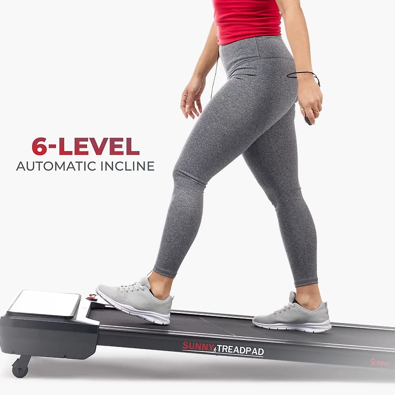 Sunny Health & Fitness Sleek Stride Smart Compact Auto Incline Treadpad Treadmill
