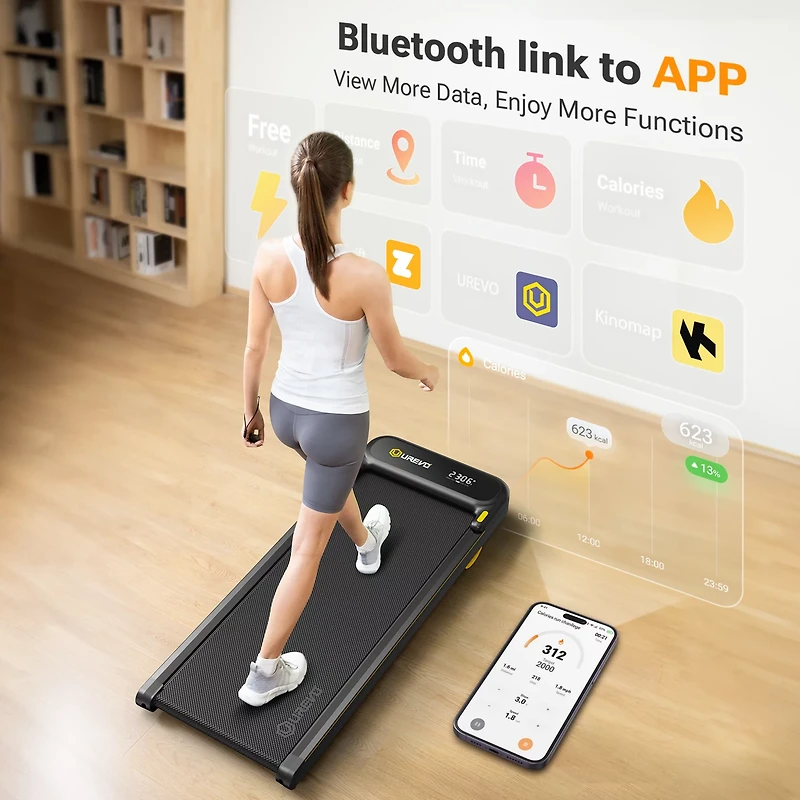 Urevo E4S Under Desk Smart Walking Pad Treadmill Working with Urevo App