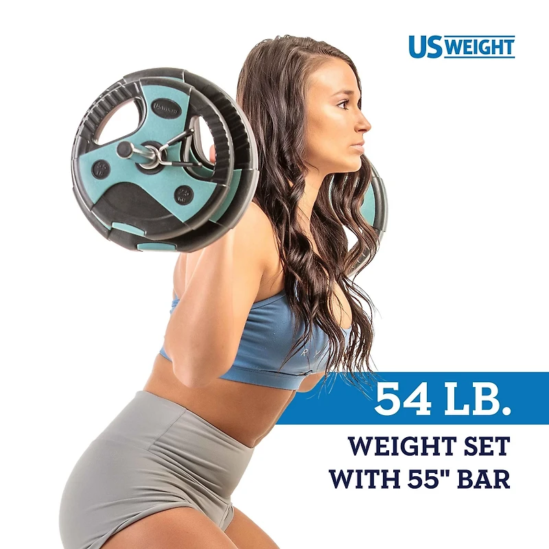US Weight 54 lb Barbell Weight Set with 55 in Bar