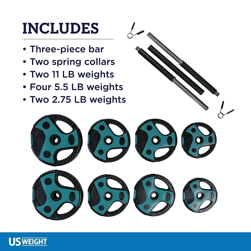US Weight 54 lb Barbell Weight Set with 55 in Bar