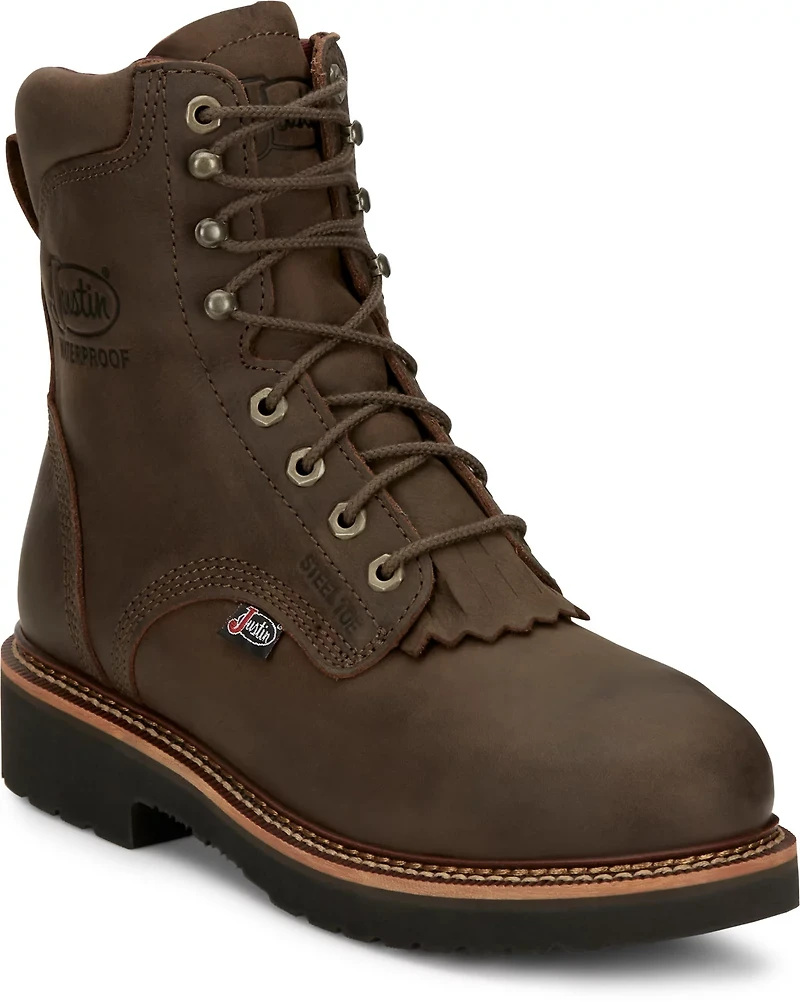 Justin Men's 8 in Rivot Waterproof Steel Toe Lace-Up Work Boots